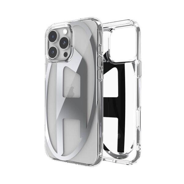 Diesel iPhone 16 Pro Max Uyumlu Oval D Mirror Şeffaf Kılıf - Şeffaf/Gümüş