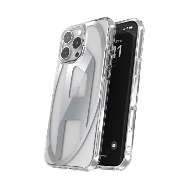 Diesel iPhone 16 Pro Max Uyumlu Oval D Mirror Şeffaf Kılıf - Şeffaf/Gümüş