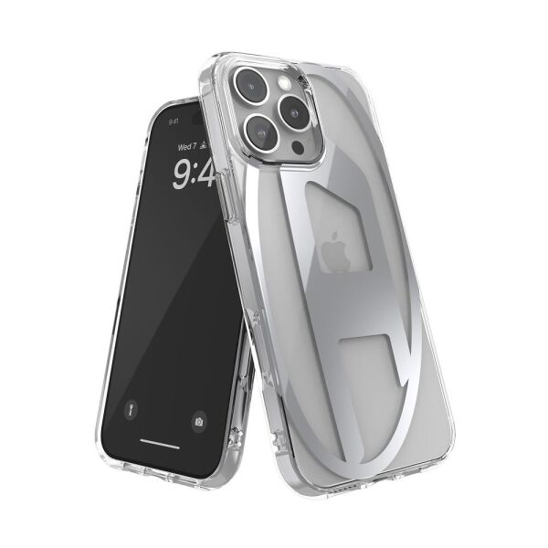 Diesel iPhone 16 Pro Max Uyumlu Oval D Mirror Şeffaf Kılıf - Şeffaf/Gümüş