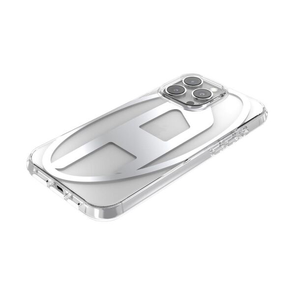 Diesel iPhone 16 Pro Max Uyumlu Oval D Mirror Şeffaf Kılıf - Şeffaf/Gümüş