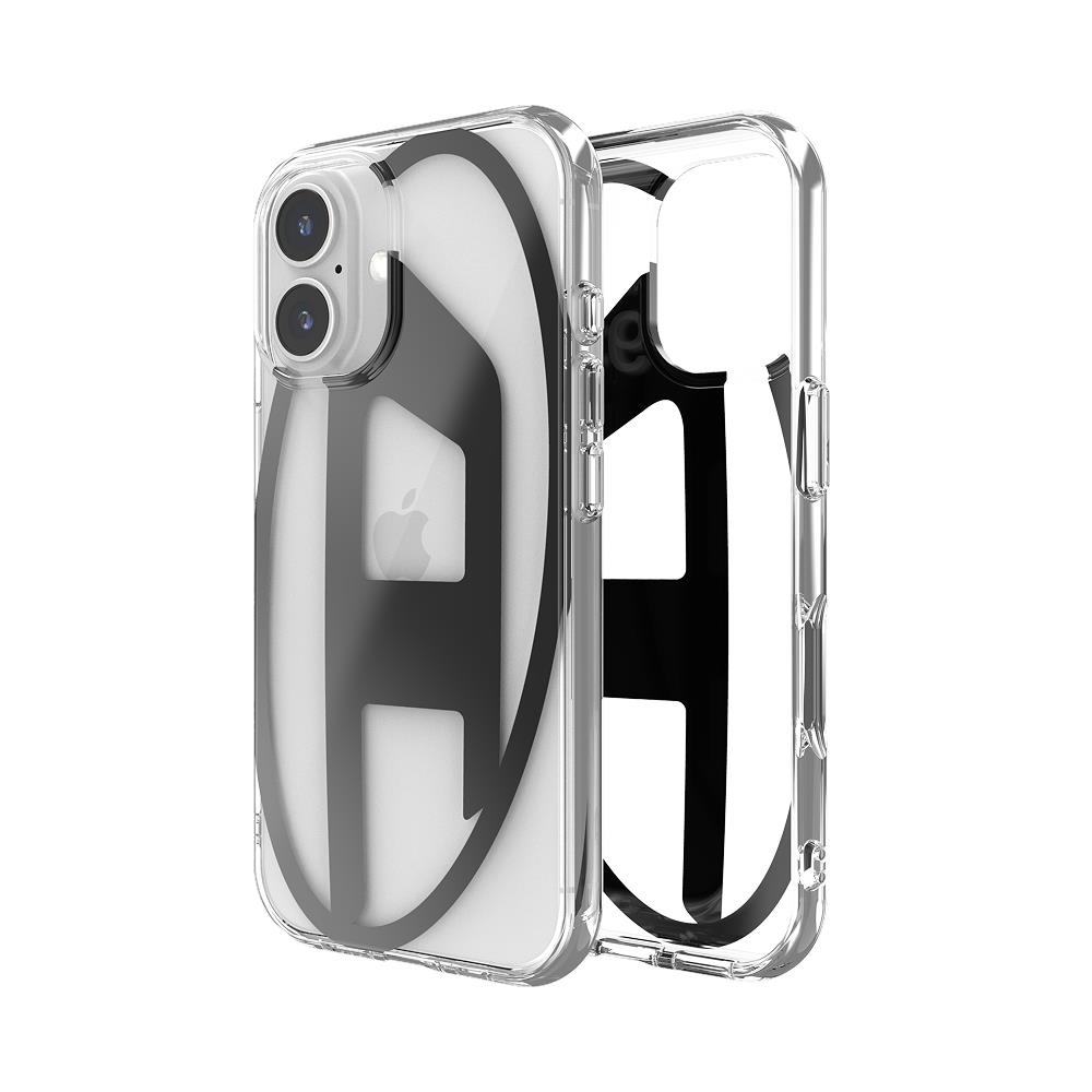 Diesel iPhone 16 Uyumlu Oval D Mirror Şeffaf Kılıf - Şeffaf/Siyah