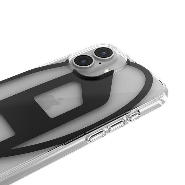 Diesel iPhone 16 Uyumlu Oval D Mirror Şeffaf Kılıf - Şeffaf/Siyah