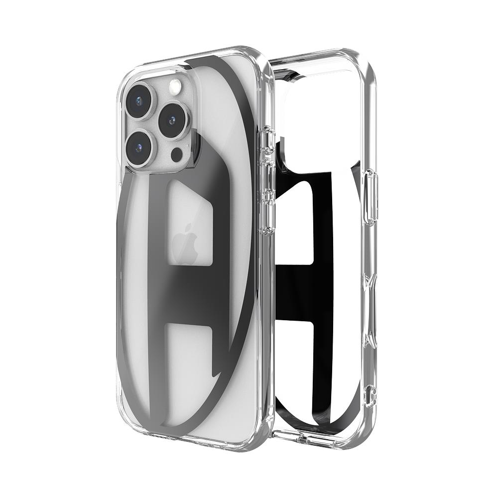 Diesel iPhone 16 Pro Uyumlu Oval D Mirror Şeffaf Kılıf - Şeffaf/Siyah
