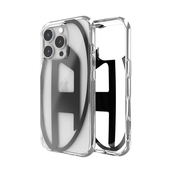 Diesel iPhone 16 Pro Uyumlu Oval D Mirror Şeffaf Kılıf - Şeffaf/Siyah