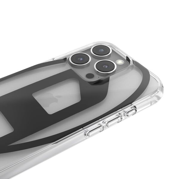 Diesel iPhone 16 Pro Uyumlu Oval D Mirror Şeffaf Kılıf - Şeffaf/Siyah