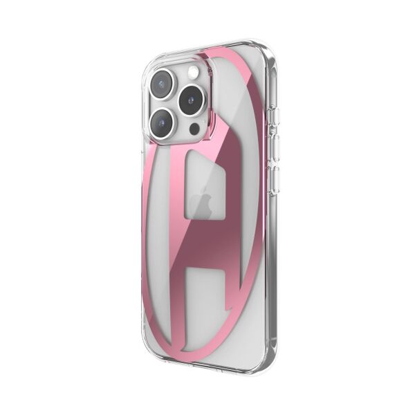 Diesel iPhone 16 Pro Uyumlu Oval D Mirror Şeffaf Kılıf - Şeffaf/Pembe