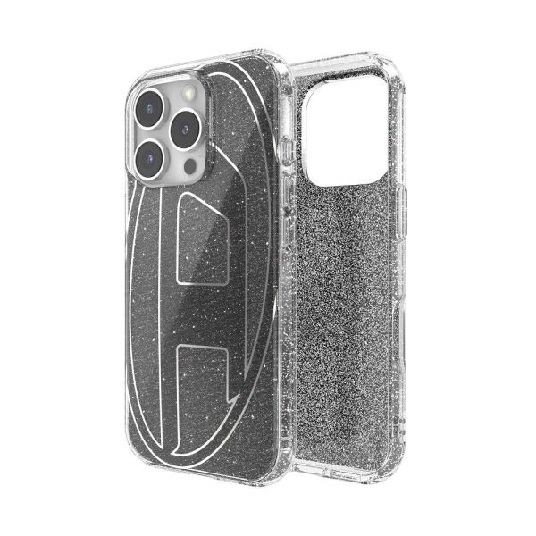 Diesel iPhone 16 Pro Uyumlu Oval D Simli Kılıf - Siyah