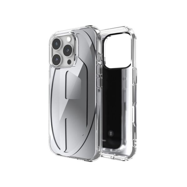 Diesel iPhone 16 Pro Uyumlu Oval D Aynalı (Mirror) Kılıf - Gümüş