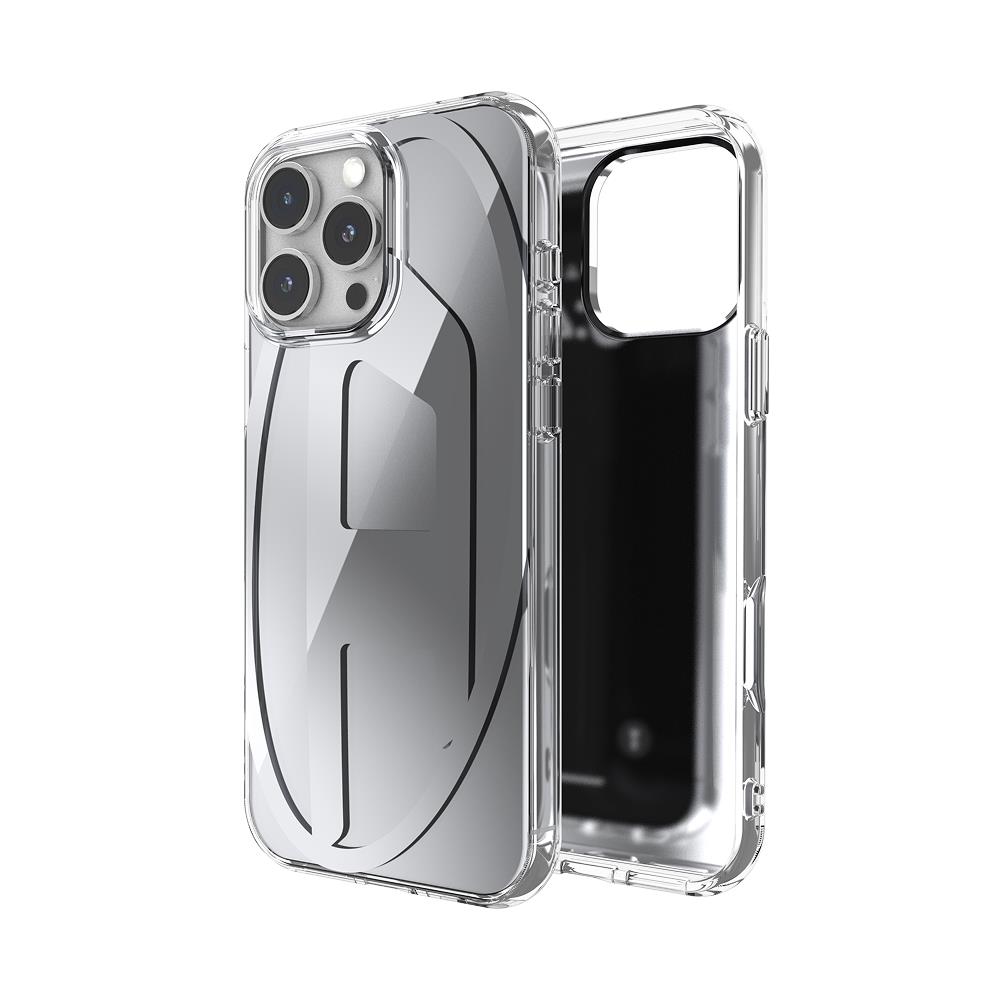Diesel iPhone 16 Pro Max Uyumlu Oval D Aynalı (Mirror) Kılıf - Gümüş