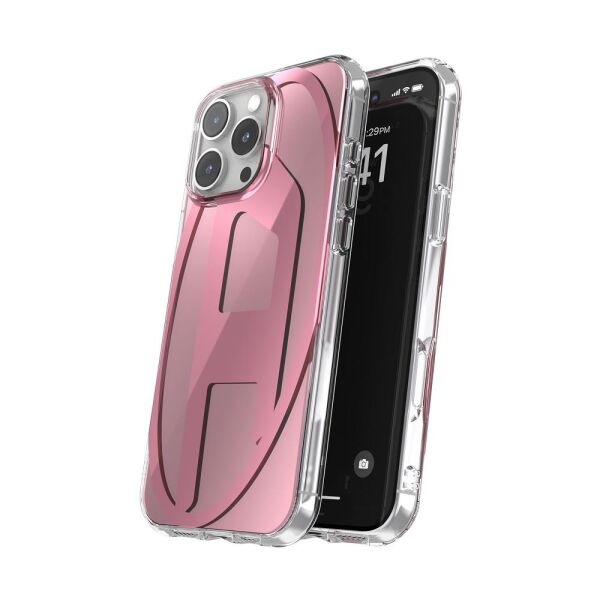 Diesel iPhone 16 Pro Max Uyumlu Oval D Aynalı (Mirror) Kılıf - Pembe