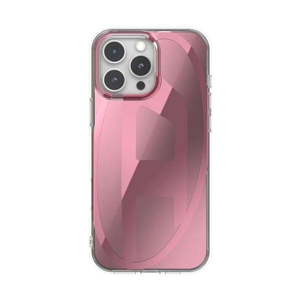 Diesel iPhone 16 Pro Max Uyumlu Oval D Aynalı (Mirror) Kılıf - Pembe