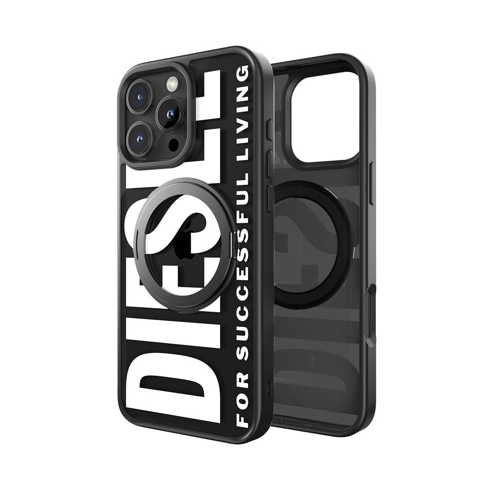 Diesel iPhone 16 Pro Max Uyumlu Magsafe Destekli Yüzük Standlı Kılıf - Siyah/Beyaz