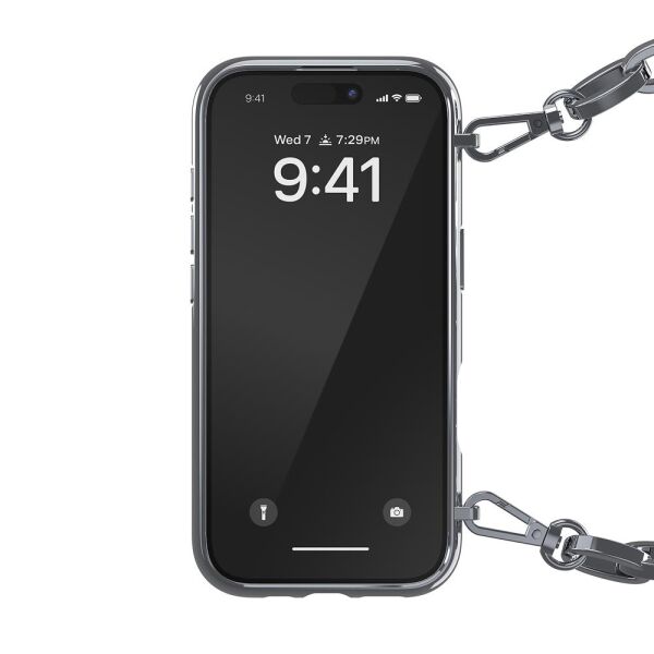 Diesel iPhone 16 Pro Uyumlu Oval D Parlak Zincirli Kılıf - Gümüş