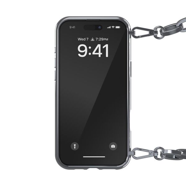 Diesel iPhone 16 Pro Max Uyumlu Oval D Parlak Zincirli Kılıf - Gümüş