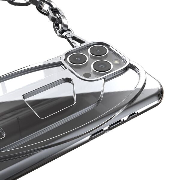 Diesel iPhone 16 Pro Max Uyumlu Oval D Parlak Zincirli Kılıf - Gümüş