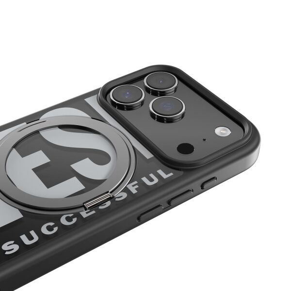 Diesel iPhone 17 Pro Uyumlu Magsafe Destekli Yüzük Standlı Kılıf - Siyah/Beyaz