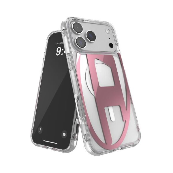 Diesel iPhone 17 Pro Max Uyumlu Magsafe Destekli Oval D Metalik Kılıf - Pembe