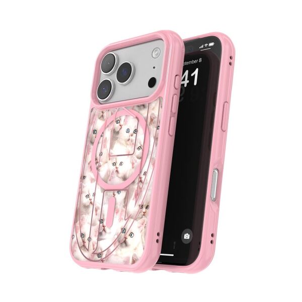 Diesel iPhone 17 Pro Uyumlu Magsafe Destekli Oval D Kedi Desenli Kılıf - Pembe