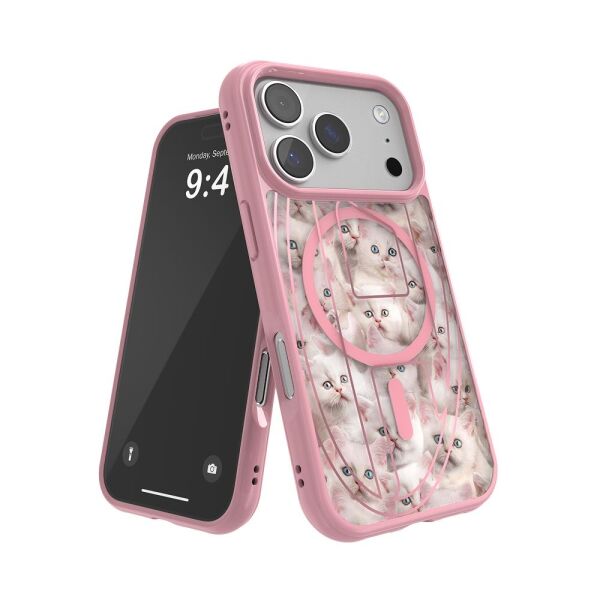 Diesel iPhone 17 Pro Uyumlu Magsafe Destekli Oval D Kedi Desenli Kılıf - Pembe