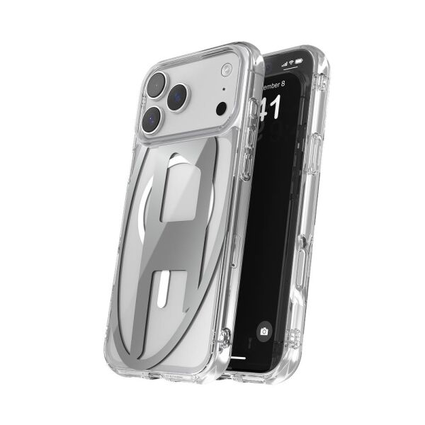 Diesel iPhone 17 Pro Uyumlu Max Magsafe Destekli Oval D Metalik Kılıf - Gümüş