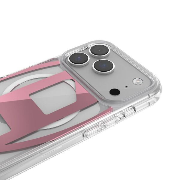 Diesel iPhone 17 Pro Uyumlu Magsafe Destekli Oval D Metalik Kılıf - Pembe