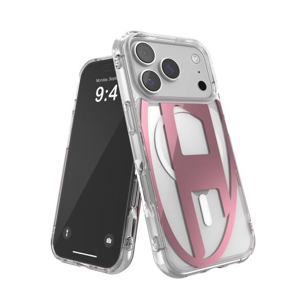 Diesel iPhone 17 Pro Uyumlu Magsafe Destekli Oval D Metalik Kılıf - Pembe